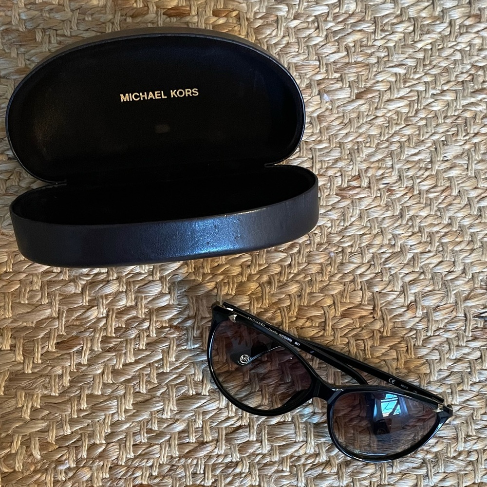 Michael Kors Camila Black Cat Eye Tortoise Gold Studs Womens Sunglasses